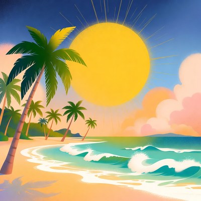 Tropical Beach Sunset with Palms