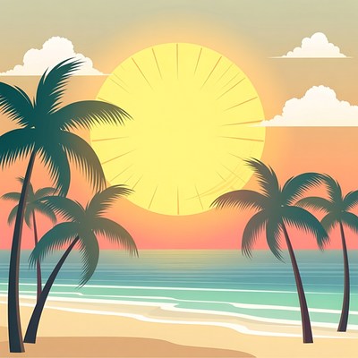 Tropical Palm Trees Sunset Beach