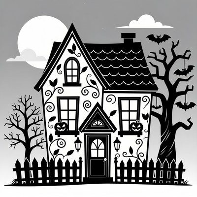 Spooky Haunted House Illustration