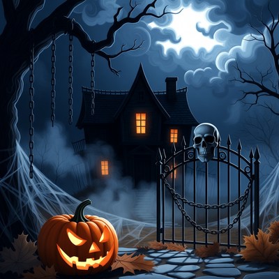 Haunted House with Jack-o-Lantern