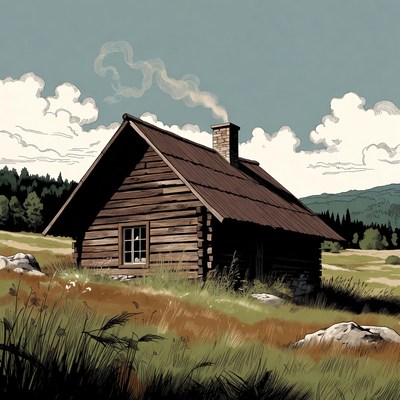 Cozy Wooden Cabin with Chimney Smoke
