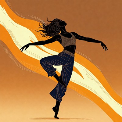 Silhouette woman dancing in flowing pants