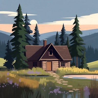 Cozy Log Cabin in Forest