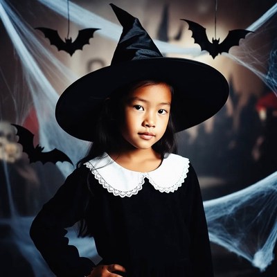 Asian girl in witch costume