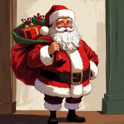 Santa Claus carrying sack of gifts