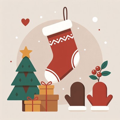 Christmas Stocking with Gifts and Tree