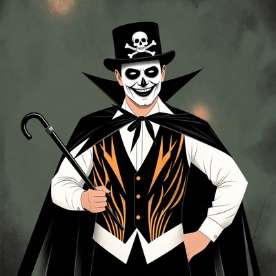 Skeleton man in top hat costume