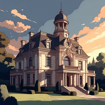 Luxurious Mansion with Dome at Sunset