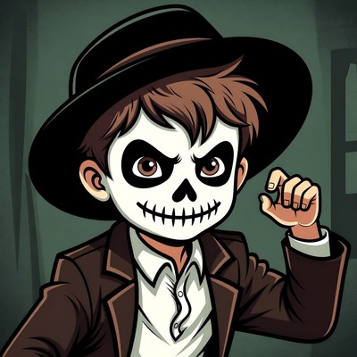 Boy in sugar skull makeup with hat