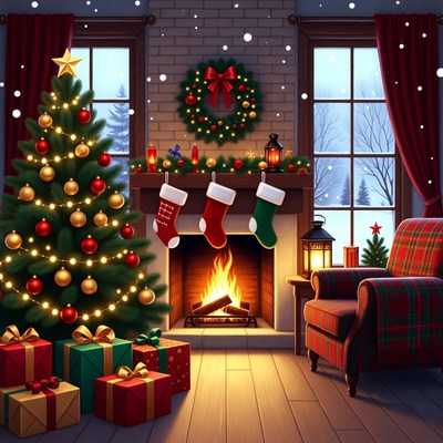 Cozy Christmas Living Room Fireplace