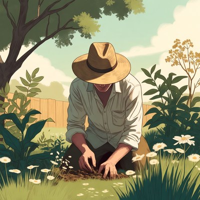 Man planting flowers in garden