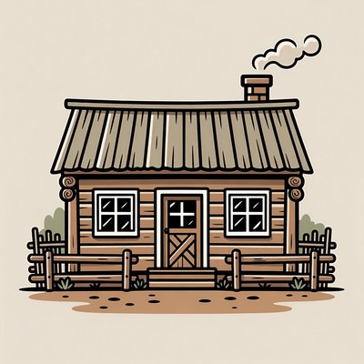 Log Cabin with Chimney Smoke