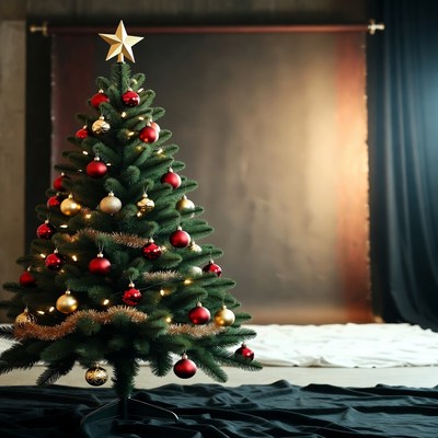 Small Christmas Tree with Red and Gold Ornaments