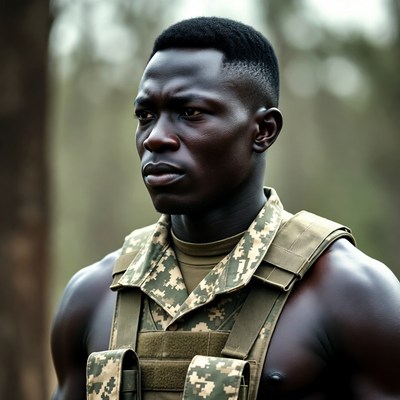 African soldier in camouflage vest
