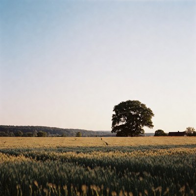 Lone Tree in Golden Wheat Field