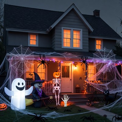 Spooky Halloween House with Inflatable Decorations