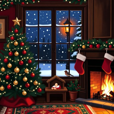 Cozy Christmas Room with Snowy Window