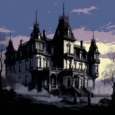 Spooky Gothic Haunted Mansion Illustration