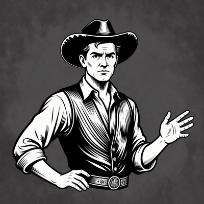Cowboy gesturing with hand raised