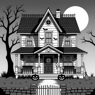 Spooky Haunted House Halloween Illustration