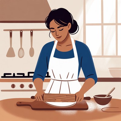 Woman rolling dough in kitchen