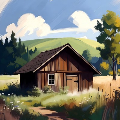 Cozy Wooden Cabin in Grassy Field