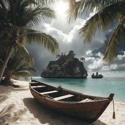 Wooden Boat on Tropical Beach
