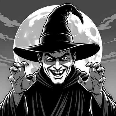 Evil Witch Cackling Under Moon