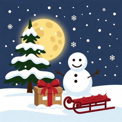 Snowman with Gift and Sled