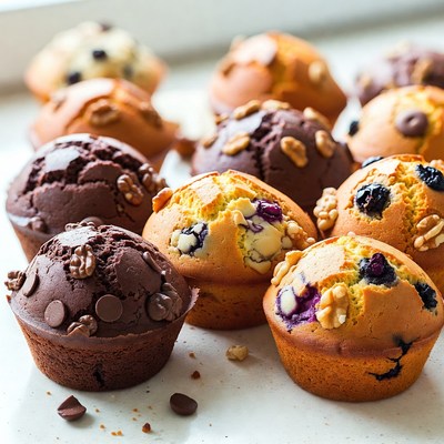 Assorted Fresh Muffins on White Surface