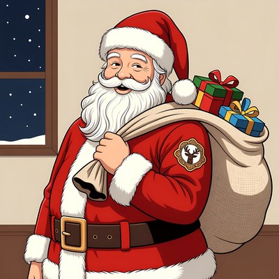Cartoon Santa Claus with gift sack