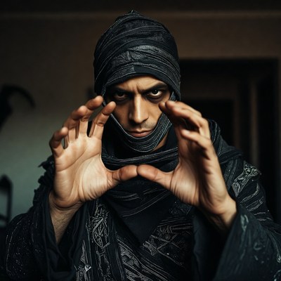 Man in black turban making hand gesture