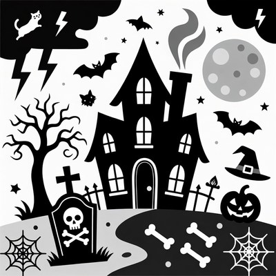 Spooky Haunted House Halloween Illustration