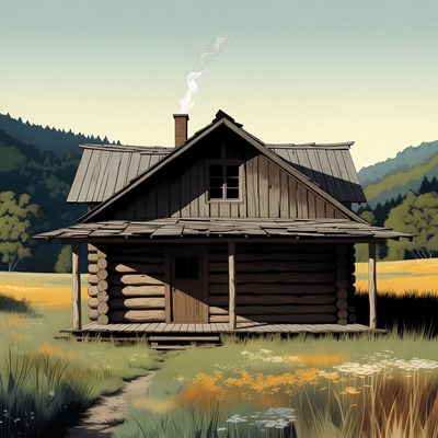 Log Cabin in Mountain Meadow