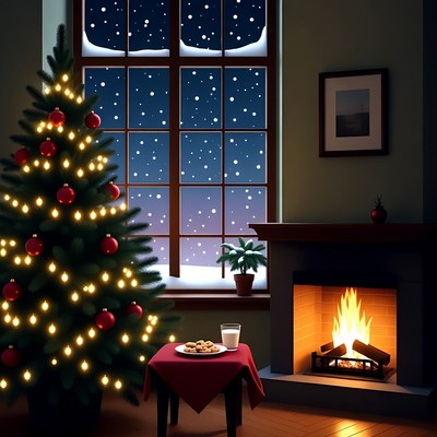 Cozy Christmas Room with Fireplace