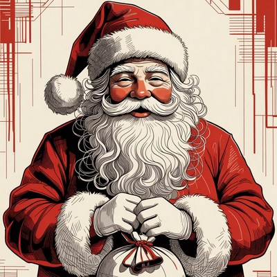 Smiling Santa Claus holding gift bag