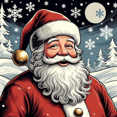 Smiling Santa Claus in Snowy Night