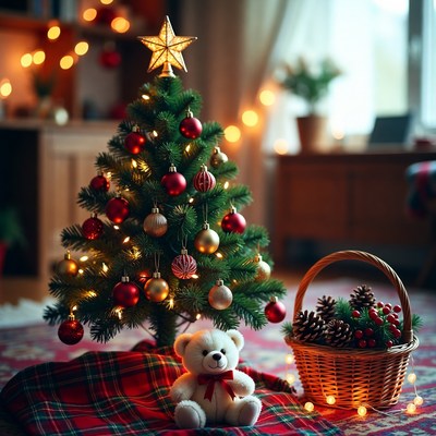 Small Christmas tree with teddy bear
