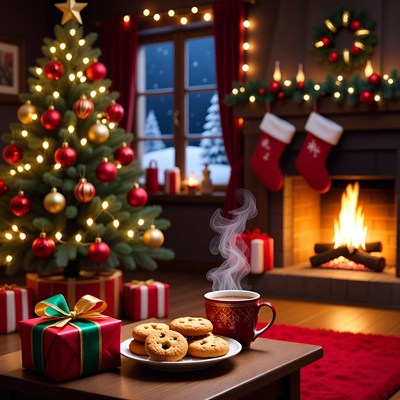 Cozy Christmas Living Room with Fireplace