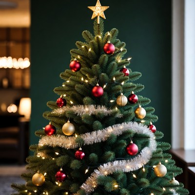 Decorated Christmas Tree with Red and Gold Ornaments