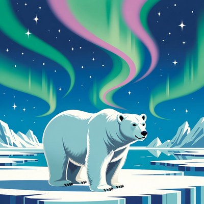 Polar Bear Under Northern Lights