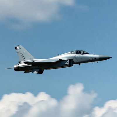 Silver fighter jet flying in sky