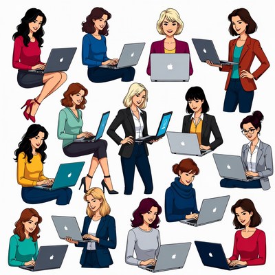 Women Working on Laptops Illustration