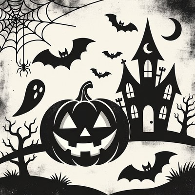Halloween Jack-o-Lantern Haunted House Illustration