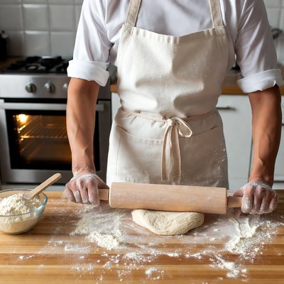 Man rolling dough in kitchen