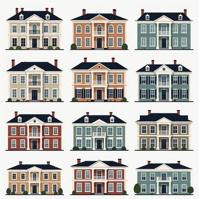 Colorful Colonial House Illustrations