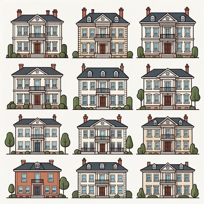 Set of Nine Illustrated Houses