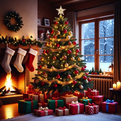 Cozy Christmas Living Room with Tree