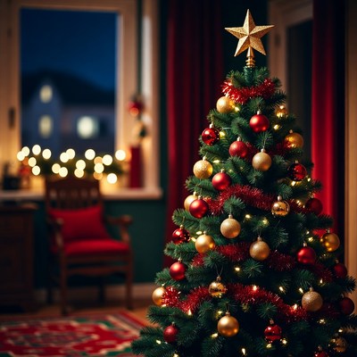 Lit Christmas Tree by Window