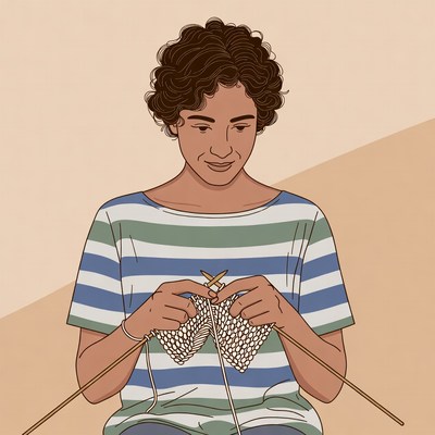 Woman knitting with yarn